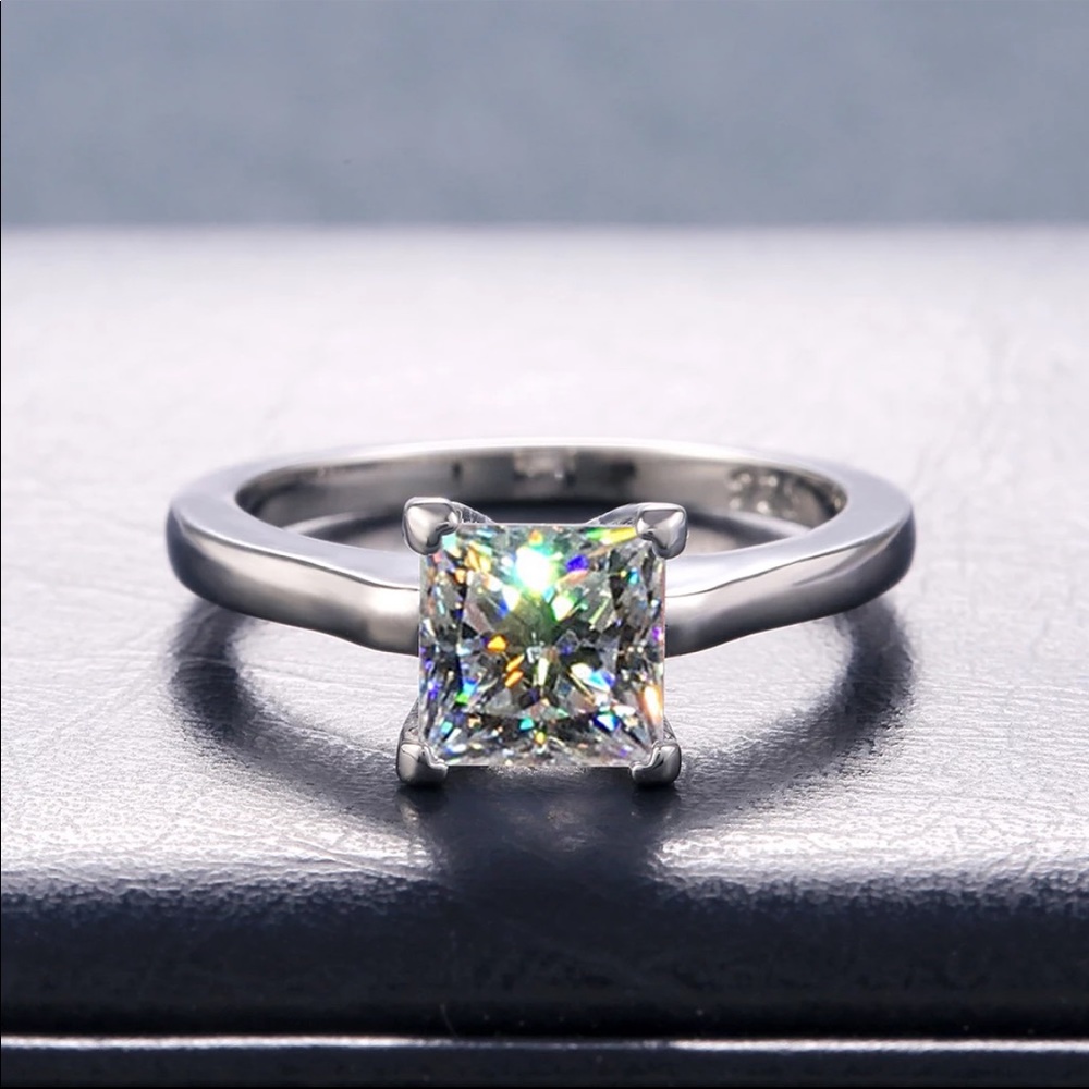 New 925 Silver Princess Cut Diamond Bridal Ring - Picture 3 of 5